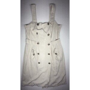 Peck & Peck Wrap Dress Women’s M Beige Linen Rayon Sleeveless Button Pocket